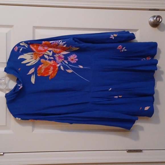 Free People Gemma Cobalt Blue and Orange Floral Tunic Top/Dress ** SZ M - Picture 4 of 12